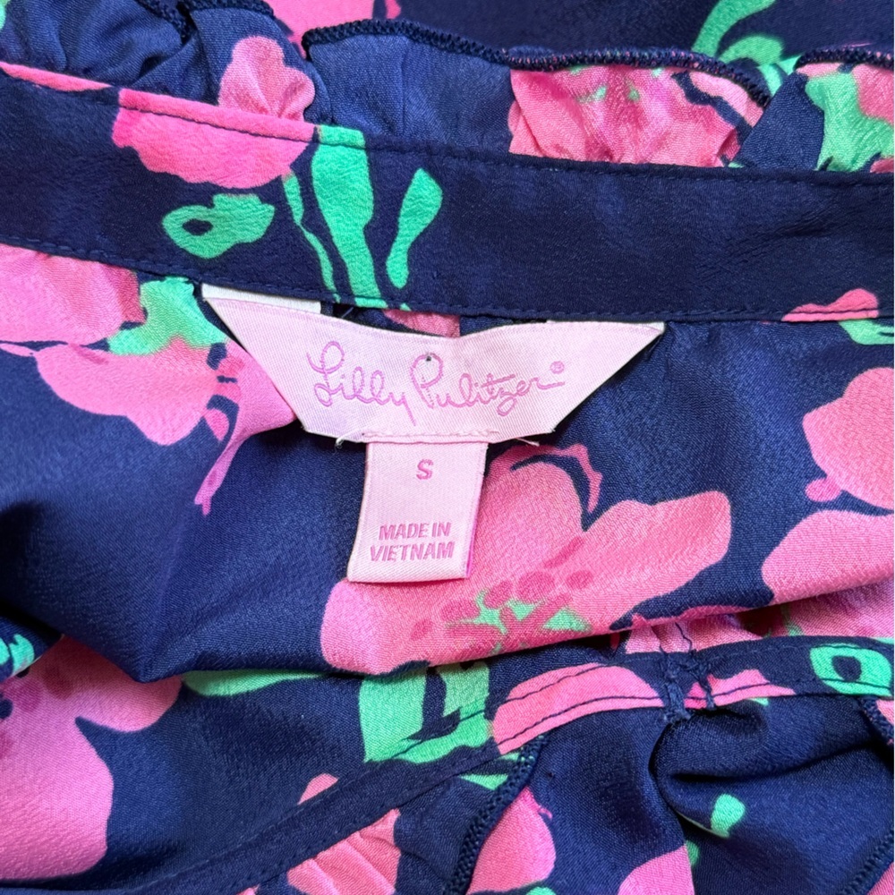 Lilly Pulitzer Allison Floral Ruffle Sleeveless Blouse V-Neck Preppy Spring - Picture 9 of 9